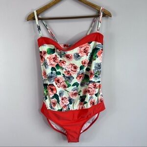 NWOT Marina West Red Rose Floral Adjustable Strap One Piece Monokini Size 14